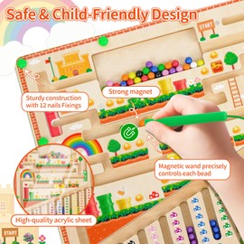 Magnetic Color and Number Maze, Wooden Toddler Puzzle Board Montessori Toys for 2 3 4 5 Year Old, Kids Sensory STEM Learning Toys, Magnet Matching Counting Toys Gifts for Ages 2-4 Boys Girls