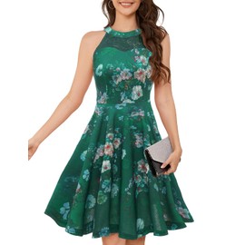 Vintage Cocktail Tea Halter Short Prom Semi Formal Wedding Guest Mother Plus Size Summer Dress Green Flower XL