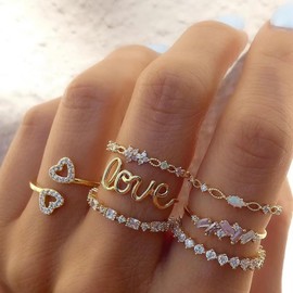 Gold Rings for Women Non Tarnish Chunky Gold Rings Stackable Rings Boho Pearl Cubic Zirconia Rings Stacking Knuckle Rings Set Gifts Trendy Stuff Stocking Stuffers