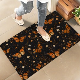amepay Retro Butterfly Indoor Door Mat – Stylish 17x29.5in Non-Woven Fabric Floor Doormat with Autumn Floral Wildflower Design, for Porch Insider,Bedroom,Living Room – Nature Decor Rug Gifts