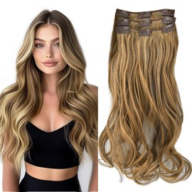 Vlasy Hair Extensions Clip in,3PCS Wavy Clip in Extensions,20 Inches Long Synthetic Clip on Hair Hairpiece Full Head for Women Girls(27/613#)
