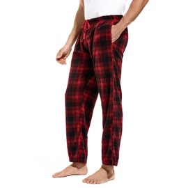 DG Hill Mens PJ Pajama Bottoms Fleece - Plaid Lounge Pants Sleepwear with Pockets - Microfleece winter Sleep Pants
