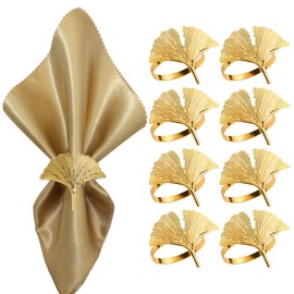 Lvjkes Pack of 8 Napkin Rings, Leaf Shape Napkin Rings Gold, Metal Napkin Rings for Wedding Banquet Anniversary Party Birthday Festival Christening Table Decoration (Gold-5)