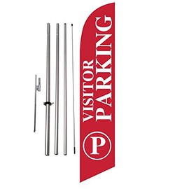 Visitor Parking Sign (Red) Swooper Outdoor Feather Banner Flag with 15' FT Pole Kit and Ground Spike - Perfect for Events, Churches Vistors, and Parking Areas