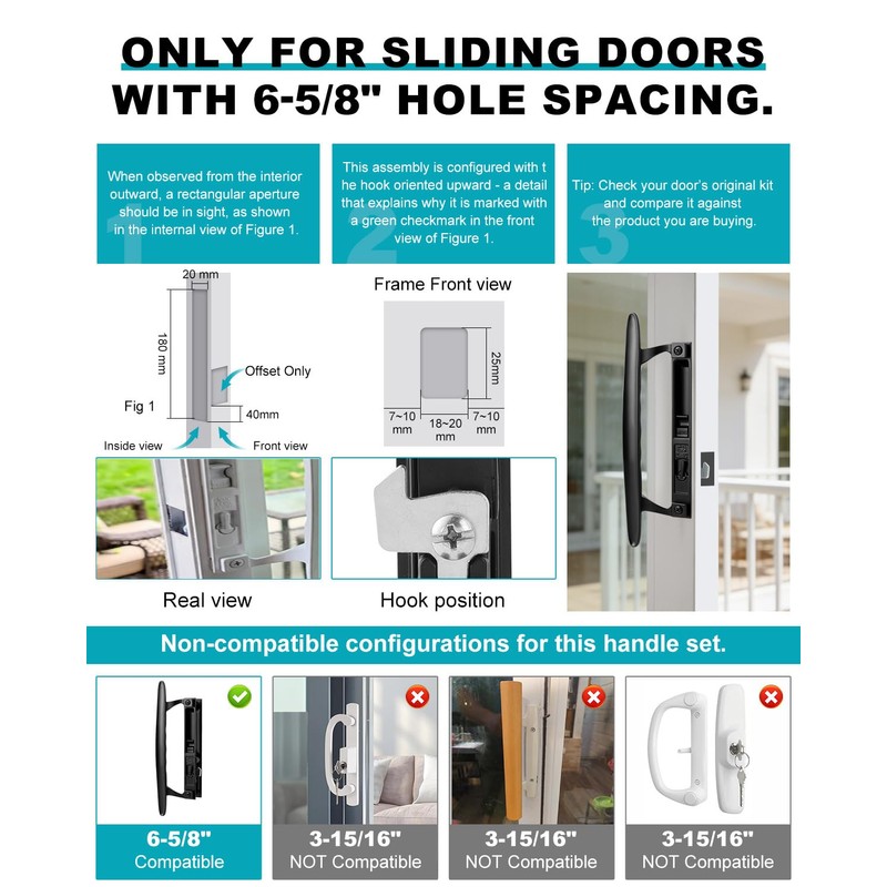 Zinkitool Keyed Sliding Patio Door Handle Set, Black Diecast Replacement