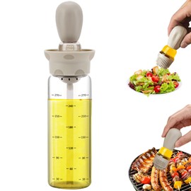 TINMIX Olive Oil Dispenser - 300ml Glass Oil Dispenser Bottle with Basting Brush for Kitchen Cooking Vinegar Sauce, T-OB300, Grey