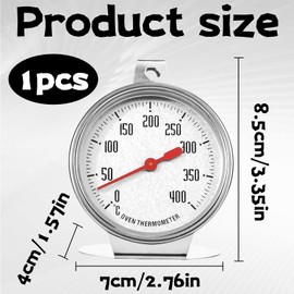 Thermometer for Electric Hob, Oven Thermometer for Oven, Gas Hob, Electric Hob, Stainless Steel, 0 to 400°C, Large Dial Indoor Temperature Display, for Cooking, Baking, BBQ