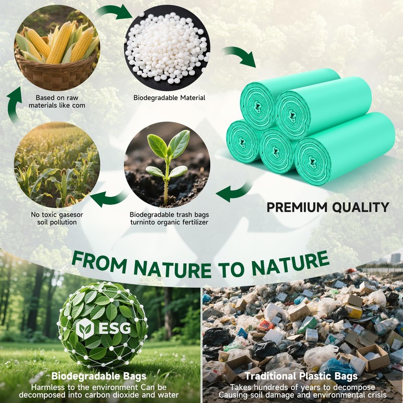 6 Gallon Trash Bags Compostable Green - Heihaily Medium Garbage
