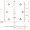 Haidms 3 Pack Stainless Steel Ball Bearing Hinges 3.5 Inch