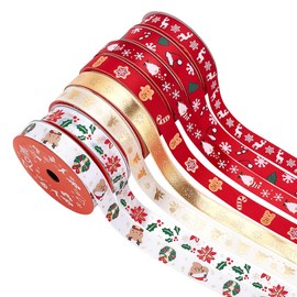 PH PandaHall 36.6m 8 Colors Christmas Ribbon 1.6cm Grosgrain Fabric Ribbon Christmas Tree Ribbon Holiday Ribbon Set with Snowflake for Gift Wrapping Crafts Hair Bow Xmas Day Party Decor