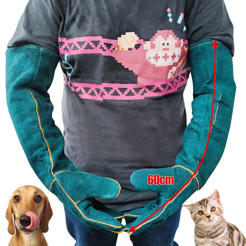 Spring.Rd Anti-Bite Gloves Safety Ultra Long Leather Bite Green Pets