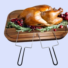 20" Large Holiday Ham Meat Serving Board Thanksgiving Carving Board with Turkey Lifter Set| Acacia Wood Cutting Board with Juice Groove, Good for Carving 22Lbs Meats