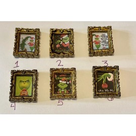 TreasureNTrooveGifts 1 Christmas Grinch Print Frame Handmade 1x1” Dollhouse Miniature Your Choice