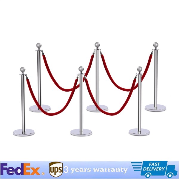 Unbranded 6PCS Stainless Steel Stanchion Post Set Queue Safety Crowd