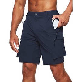 Tansozer Mens Shorts Quick Dry Hiking Cargo Shorts Summer Breathable Work Shorts Outdoor Shorts with Zip Pockets Blue S
