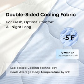 DOWN HOME Cooling Comforter Queen Size, Cooling Blanket for Hot Sleepers All Season, Q-max>0.4 Double-Side Cold Fabric, Bamboo Breathable Lightweight Summer Duvet Soft Quilt, Blue Strips, 90"x90"