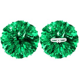 YELARXI Metallic Cheerleading Pom Poms Cheer Pompoms, 12 Inch with Handle Rings Fit for Team Spirit Sports Dance Cheering, (2Pcs, Green)