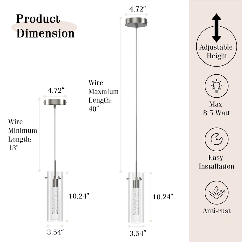 Esfos 1 Pack Pendant Ceiling Light Fixture, Pendant Lights for