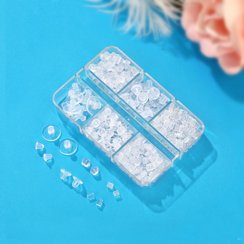6 Styles Silicone Earring Backs for Studs, 600 Pieces Clear