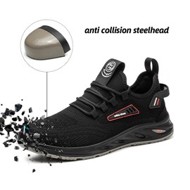 Safety Shoes Men's Steel Toe Cap Shoes Women's Work Trainers Work Shoes Protective Shoes Sporty Lightweight with Steel Toe Cap Black Blue Grey EU 36-48, Gk706 Black, 40 EU