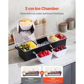 VEVOR Chilled Condiment Server, 6 Compartment Ice Cooled Condiment Serving Container, Chilled Garnish Tray Bar Caddy with Lid, for Bartending & Serving Taco, Salad, Fruit, Home & Restaurant Supplies