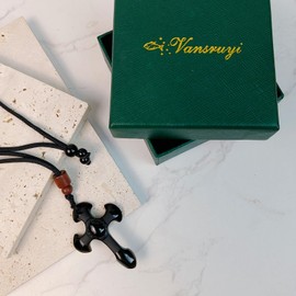 Obsidian Necklaces Cross Pendant with Adjustable Cord in 16-25inch Women&Men's Jewelry Stackable Amulet Healing Crystal Gifts for Graduation&Friendship&Couple&Teen &Holiday Black Obsidian Cross