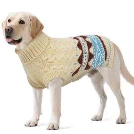 Turtle Neck Dog Sweater - Fair Isle Knit Dog Sweater with Harness Hole, Soft&Warm Winter Holiday Clothes, Sleeveless Pullover for Large Dogs Girl Boy,Frenchie Border Collie Beagle, Beige XL