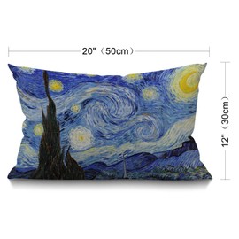 BGBDEIA Starry Night by Vincent Van Gogh Decorative Linen Cushion Covers 30 x 50 cm (12" x 20") Rectangular XXXX Throw Pillow Covers for Garden Patio Living Room Couch Sofa