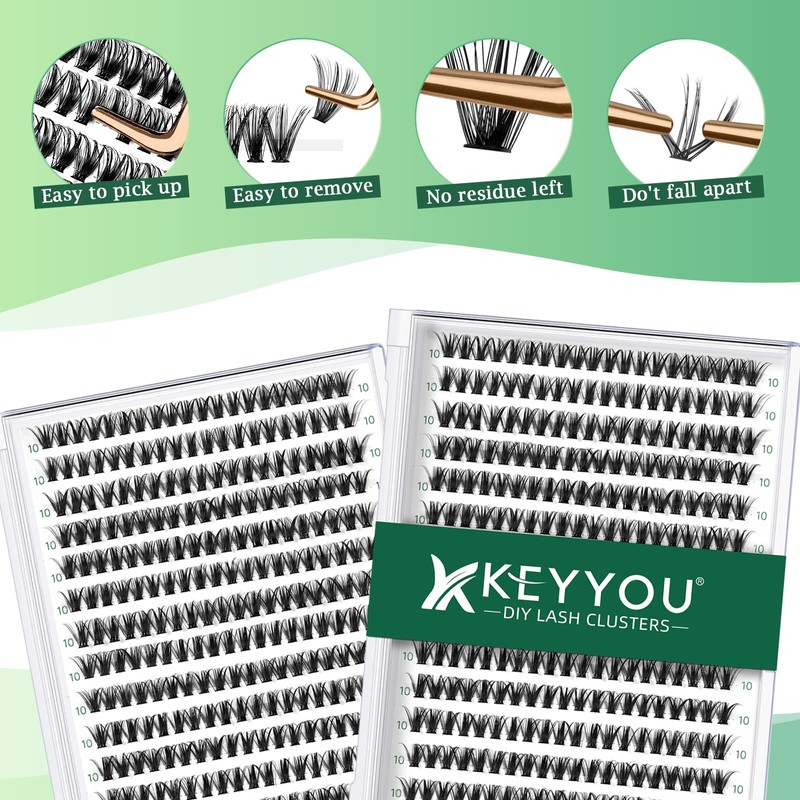 Lash Clusters 300pcs Individual Lashes 40D 0.07D Curl 10mm DIY