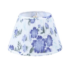 Aspen Creative 33174, Hardback Empire Transitional Spider Lamp Shade, Mushroom Pleated White with Blue Floral Print Designed Fabric, 7" Top x 12" Bottom x 8" Slant Height