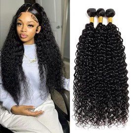 Human Hair Bundles Burmese Curly Bundles Human Hair Water Wave Curly Wet 26 28 30 inch 100% Unprocessed and Wavy Natural Black Color