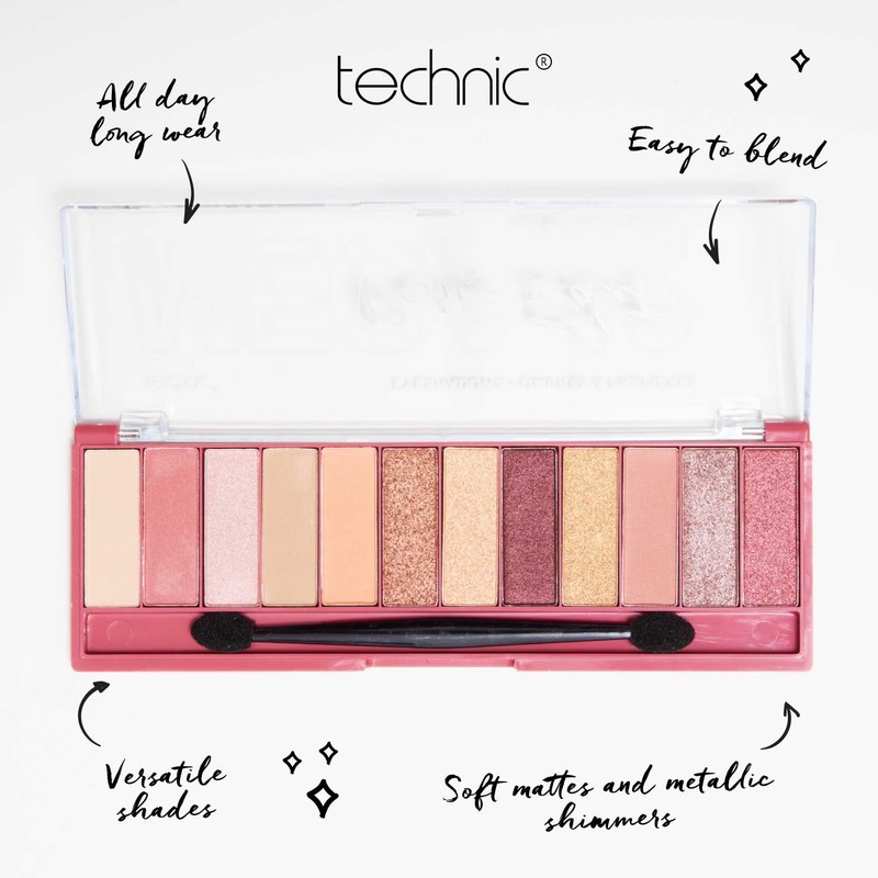 Technic Mega Eyeshadow Palette - 12 Pigmented, Long Lasting, Easy
