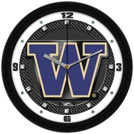SunTime Washington Huskies Wall Clock, Printed Carbon Fiber Team Art, Silent Non-Ticking Quartz Movement, 11.5"