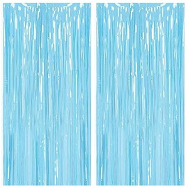 Tinsel Curtains, Pack of 2 Blue Glitter Curtain Fringe 1 m x 2 m Metallic Foil Fringe Background, Streamer Foil Curtain for Birthday, Wedding, Christmas Party Decoration, Tinsel Curtains Blue