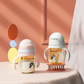 Vaso de paja con peso para niños de 1 año, biberón de transición con asa para bebés de 12 meses, vaso de aprendizaje PPSU a prueba de derrames, sin BPA, 11 onzas / 320 ml (verde)