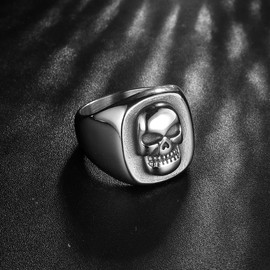 Skull Signet Ring for Men Stainless Steel Gothic Punk Statement Ring Size 12