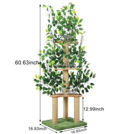 Cat Tree with Leaves, Cat Tower for Indoor Cats, Cat Tree with Scratching Post for Climbing, Hiding(Green)
