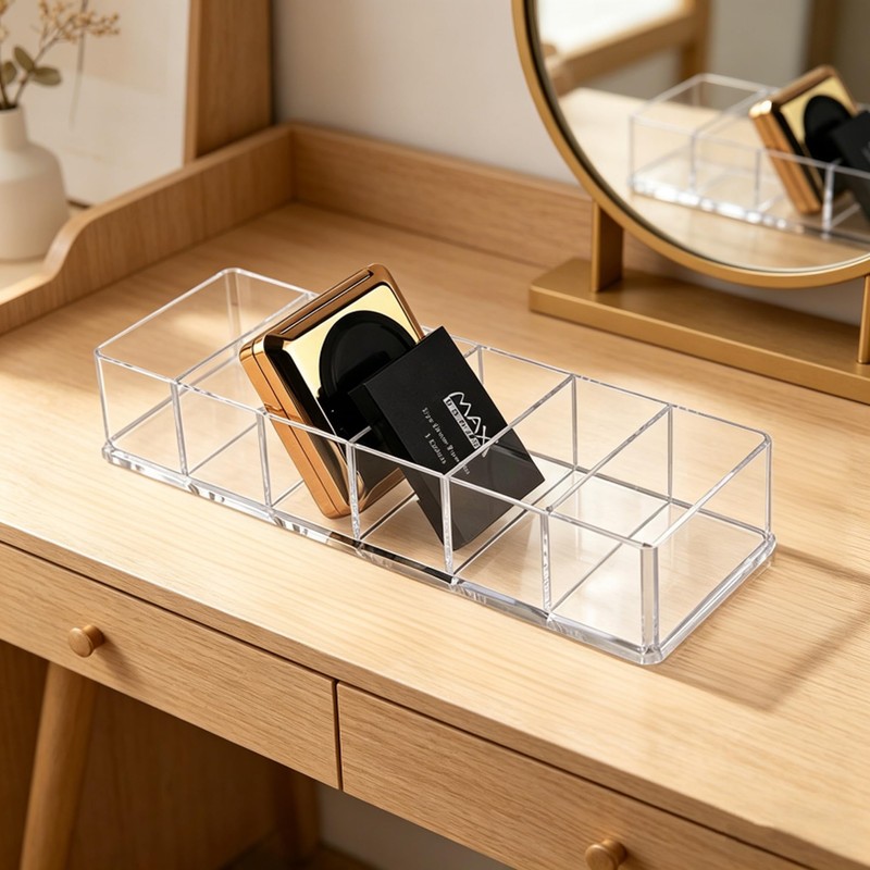 DYMSUP 6-Compartment Clear Acrylic Organizer with Detachable Dividers, Eyeshadow Palette