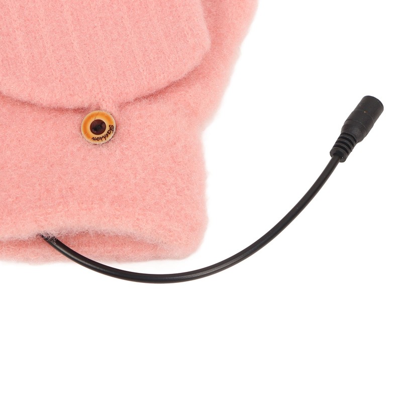 USB Heating Winter Gloves Cotton Knit Washable Women USB Fingerless