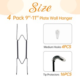 Plate Hangers for Wall for 9-11 inch, 4 Pack, Black