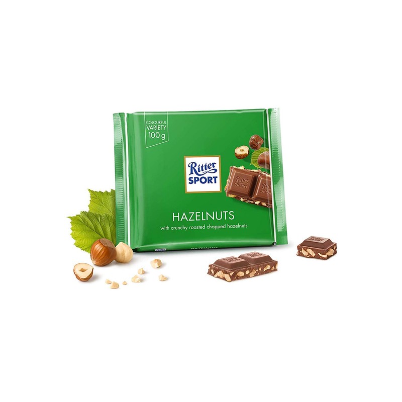 Ritter Sport Milk Chocolate with Chopped Hazelnuts 100g/3.52oz (Pack of