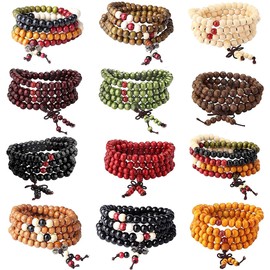 YADOCA 9-12 Pieces Bracelets Elastic Men Women Buddha Mala Necklace Wooden Bracelets Beads Unisex 8 mm Bracelets Set, Wood
