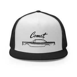 1965 Mercury Comet Cyclone Antique Classic Car Custom Embroidered 5 Panel Trucker Cap Snapback Hat Black/White/Black