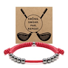 LAMIBEE Premium Golf Stainless Steel 10 Bead Score Counter Bracelet, Luxury Golf Stroke Count Bracelet, Resizable Easy Adjust Golf Round Scoring Tracker, Durable Stylish Golf Accessory (Pink Coral)