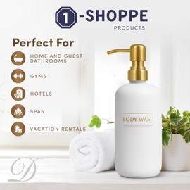 Glass Soap Dispenser | Liquid Soap Dispenser for Bathroom | White Glass Body Wash Dispenser | Rust Proof Stainless Steel Pump with Waterproof Label | 16oz Bottle by Diversified Hospitality Solutions