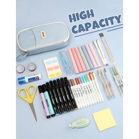 SUNEE Cute Pencil Case, Aesthetic Pen Pouch, Colored Large Pencil Bag with Zipper, Kawaii Stationery Storage and Organizer, School Supplies for Teen and Adult Girls, Blue