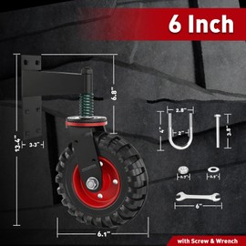 LDCASTER Heavy Duty Gate Wheel, 6" Double-Welded,550lb Capacity for Metal Tube & Wooden Gates, 360° Swivel Spring-Loaded Caster with 2 Installation Kits