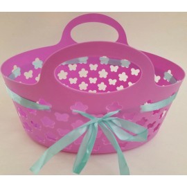 Greenbrier Easter Baskets Oval Plastic w Ribbons 7.5”H x 11.5”W x 8”D, Select: Color - Purple w Blue Ribbon