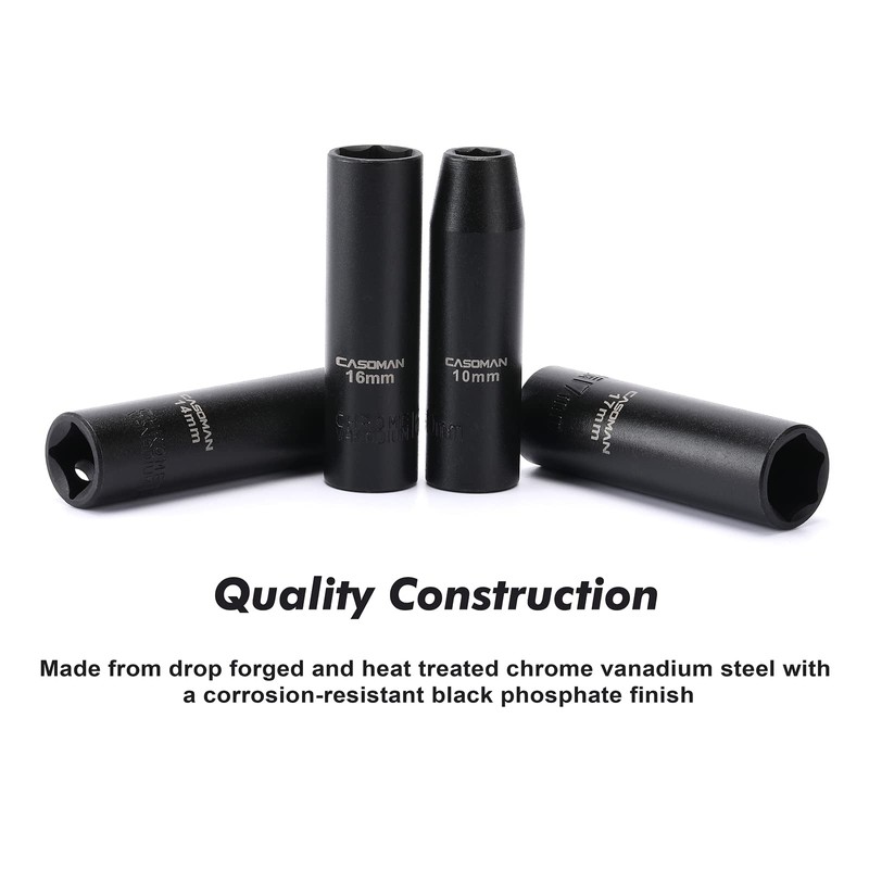 CASOMAN 11 Pieces 1/2-Inch Drive Deep Impact Socket Set, 6-Point,