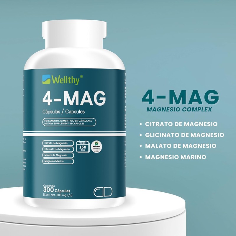💊⚡ Wellthy 4-Mag 300 Caps | 4 Tipos de Magnesio